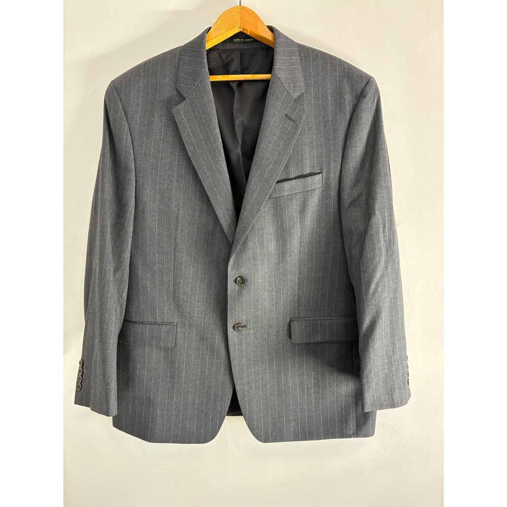 Lauren Ralph Lauren Men's Gray Pinstripe Two Button Blazer Jacket‎ Size 44R
